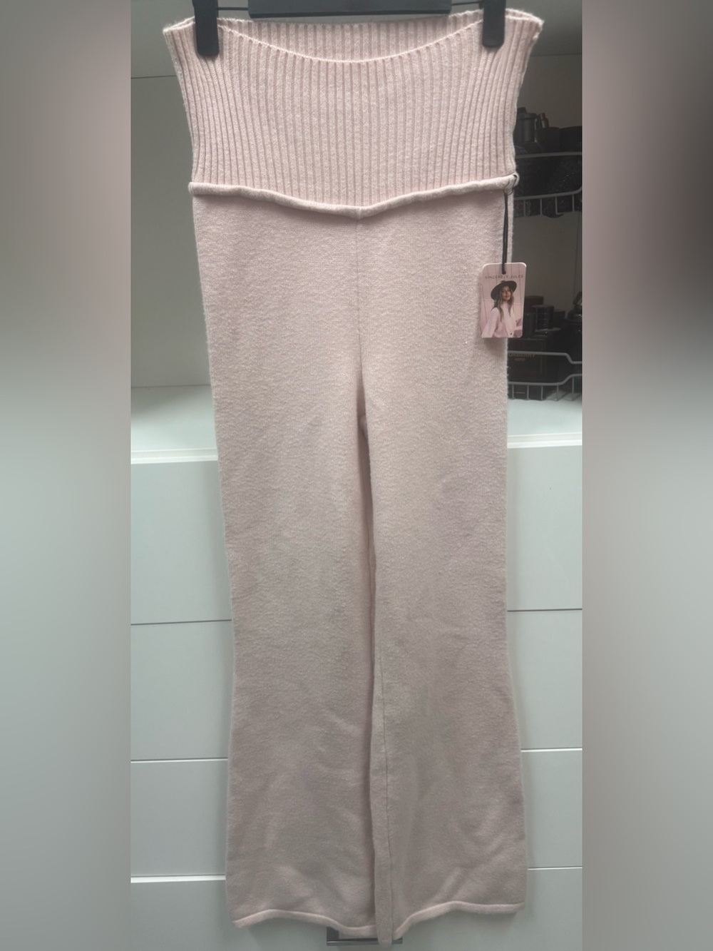 Sincerly Jules Pale Pink Ribbed Waist Boot Cut Pants